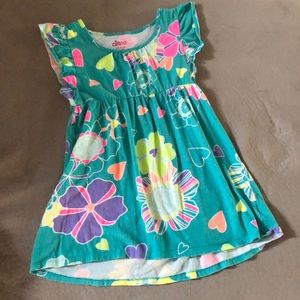 Circo Dress Girls Size 10/12 Green Floral Heart Short Sleeve Capped